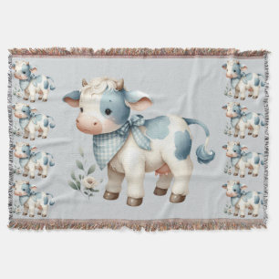Blauw Gingham Baby Koe Pastel Boerderij Esthetiek Deken