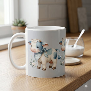 Blauw Gingham Baby Koe Pastel Boerderij Esthetiek Koffiemok