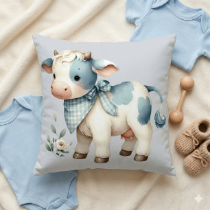 Blauw Gingham Baby Koe Pastel Boerderij Esthetiek Kussen