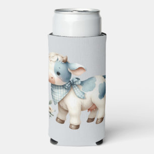 Blauw Gingham Baby Koe Pastel Boerderij Esthetiek Seltzer Blikjeskoeler