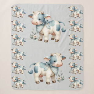 Blauw Gingham Baby Koe Pastel Boerderij Esthetiek Sherpa Deken