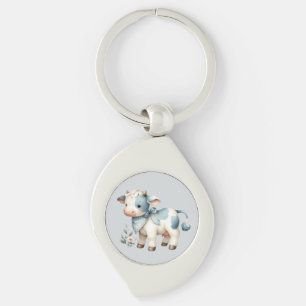 Blauw Gingham Baby Koe Pastel Boerderij Esthetiek Sleutelhanger
