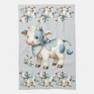Blauw Gingham Baby Koe Pastel Boerderij Esthetiek Theedoek