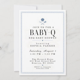 Blauw Gingham Baby-Q BBQ Baby Shower Uitnodiging
