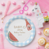 Blauw Gingham Baby-Q Rond Bord (Feest)