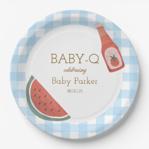 Blauw Gingham Baby-Q Rond Bord