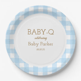 Blauw Gingham Baby-Q Rond Bord 2