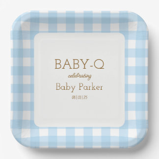 Blauw Gingham Baby-Q Vierkante Bord 2