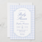 Blauw Gingham Baby Shower Kaart (Voorkant)