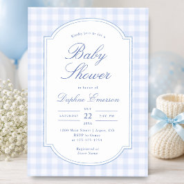 Blauw Gingham Baby Shower Kaart