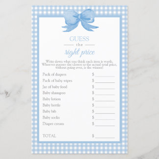 Blauw Gingham Baby Shower Raad de Prijs Spel