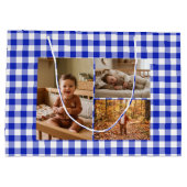 Blauw Gingham Ballonnen Custom Multi Foto Verjaard Groot Cadeauzakje (Achterkant)