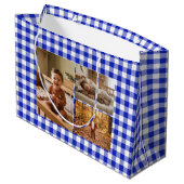 Blauw Gingham Ballonnen Custom Multi Foto Verjaard Groot Cadeauzakje (Achterkant Gekanteld)