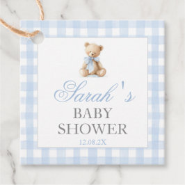 Blauw Gingham Beer Baby Shower Favor Tags Bedankjes Labels