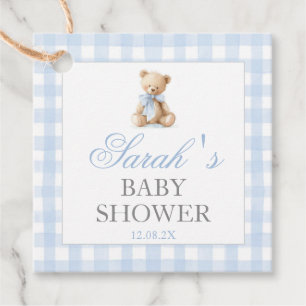 Blauw Gingham Beer Baby Shower Favor Tags Bedankjes Labels