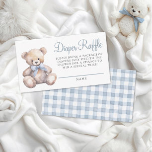 Blauw Gingham Beer Baby Shower Luier Raffle Informatiekaartje