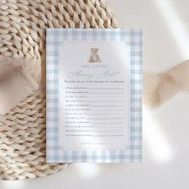 Blauw Gingham Beer Baby Shower Wie Kent Mamma Het  Kaart