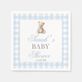 Blauw Gingham Beer Babyshower Servet