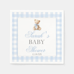 Blauw Gingham Beer Babyshower Servet