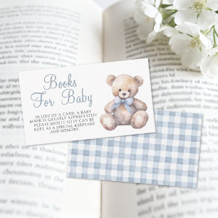 Blauw Gingham Beer Boeken Voor Baby Shower Informatiekaartje