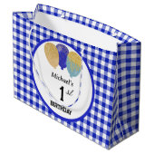 Blauw Gingham & Blauwe Glitter Feestballonnen Groot Cadeauzakje (Achterkant Gekanteld)
