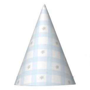 Blauw Gingham Bloemen CartoonFeest Benodigdheden Feesthoedjes
