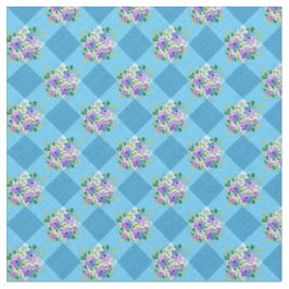 Blauw Gingham Bloemen Landelijk Stof