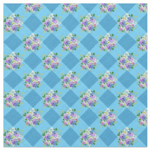 Blauw Gingham Bloemen Landelijk Stof