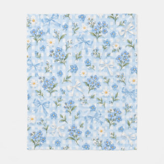 Blauw Gingham Bloemslingers en Madeliefjes Patroon Fleece Deken