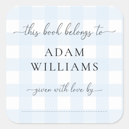 Blauw Gingham Boekenlegger Sticker (Voorkant)