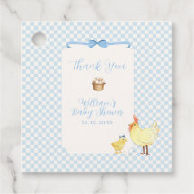 Blauw Gingham Boer Klein Kuiken Jongen Baby Shower