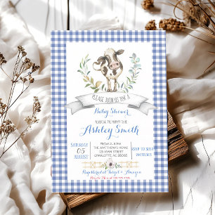 Blauw Gingham Boerenerf Jongens Baby Shower Kaart