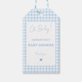 Blauw Gingham Boho Waterverf Jongens Baby Shower Cadeaulabel (Voorkant)