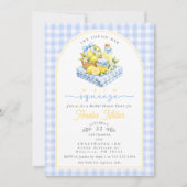 Blauw Gingham Boog Citroen Picknick Bruidsuitnodig Kaart (Voorkant)