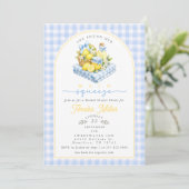Blauw Gingham Boog Citroen Picknick Bruidsuitnodig Kaart (Staand voorkant)