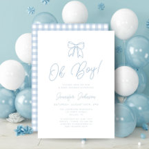 Blauw Gingham Boog Oh Jongen Baby Shower
