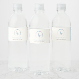 Blauw Gingham Bosland Domme Gans Baby Shower Waterfles Etiket