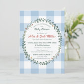 Blauw Gingham Botanische Krans Baby Shower (Staand voorkant)