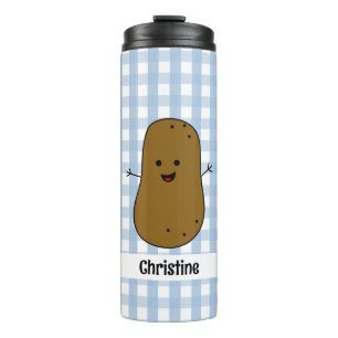 Blauw Gingham Bruine Aardappel Custom Thermobeker Thermosbeker