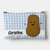 Blauw Gingham Bruine Aardappel Op Maat Etui (Achterkant)