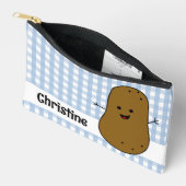 Blauw Gingham Bruine Aardappel Op Maat Etui (Open)