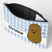 Blauw Gingham Bruine Aardappel Op Maat Etui (Open)