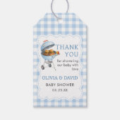 Blauw Gingham Burger BBQ Baby Shower Cadeautag Cadeaulabel (Voorkant)