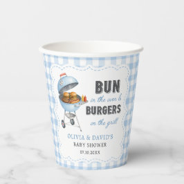 Blauw Gingham Burger BBQ Baby Shower Papieren Beke Bekers