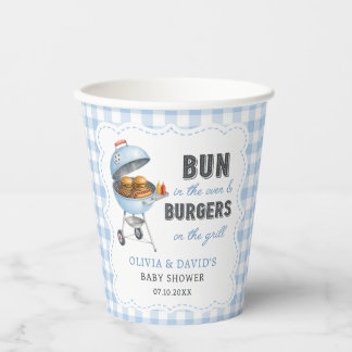 Blauw Gingham Burger BBQ Baby Shower Papieren Beke Bekers