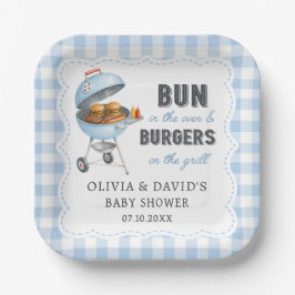 Blauw Gingham Burger BBQ Baby Shower Papieren Bord