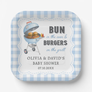 Blauw Gingham Burger BBQ Baby Shower Papieren Bord