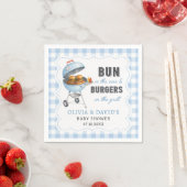 Blauw Gingham Burger BBQ Baby Shower Servetten (Insitu)