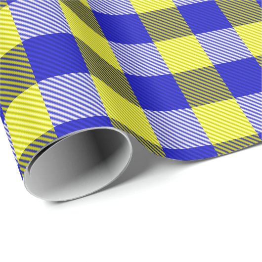 Blauw Gingham Check ontwerp Cadeaupapier (Rol Hoek)