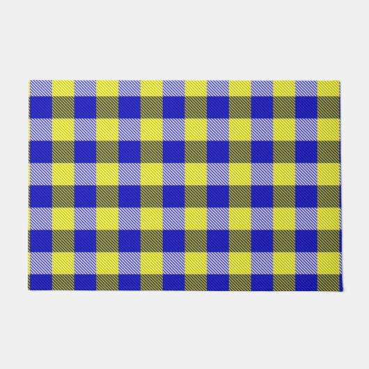 Blauw Gingham Check ontwerp Deurmat (Voorkant)